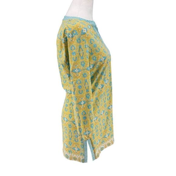 J. McLaughlin Catalina Cloth Split Neck Stretch Tunic Top Yellow Blue Print Sz M - Picture 6 of 7